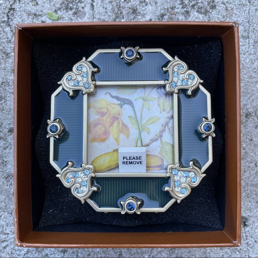 Jay Stongwater Blue enamel crystal hearts 2” frame